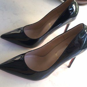 Black Size 39 ♬Christian LOUBOUTIN Women's Leather Pointed High Heels